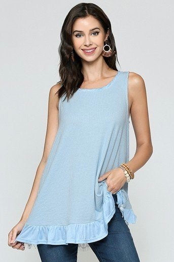 Sleeveless Back Lace Ruffle Detail Tank Top