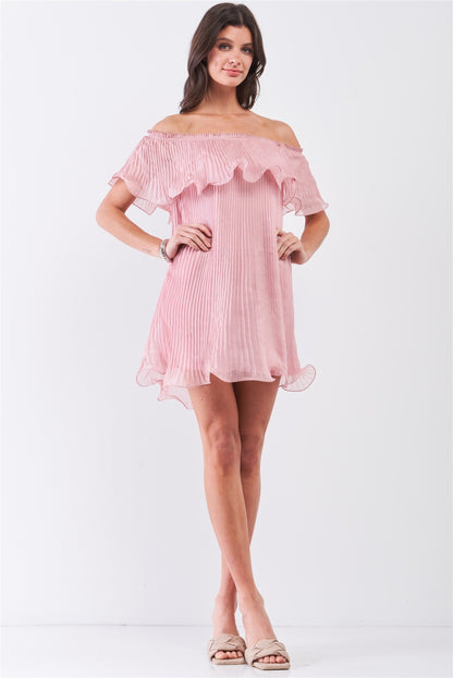 Pleated Off Shoulder Mini Dress