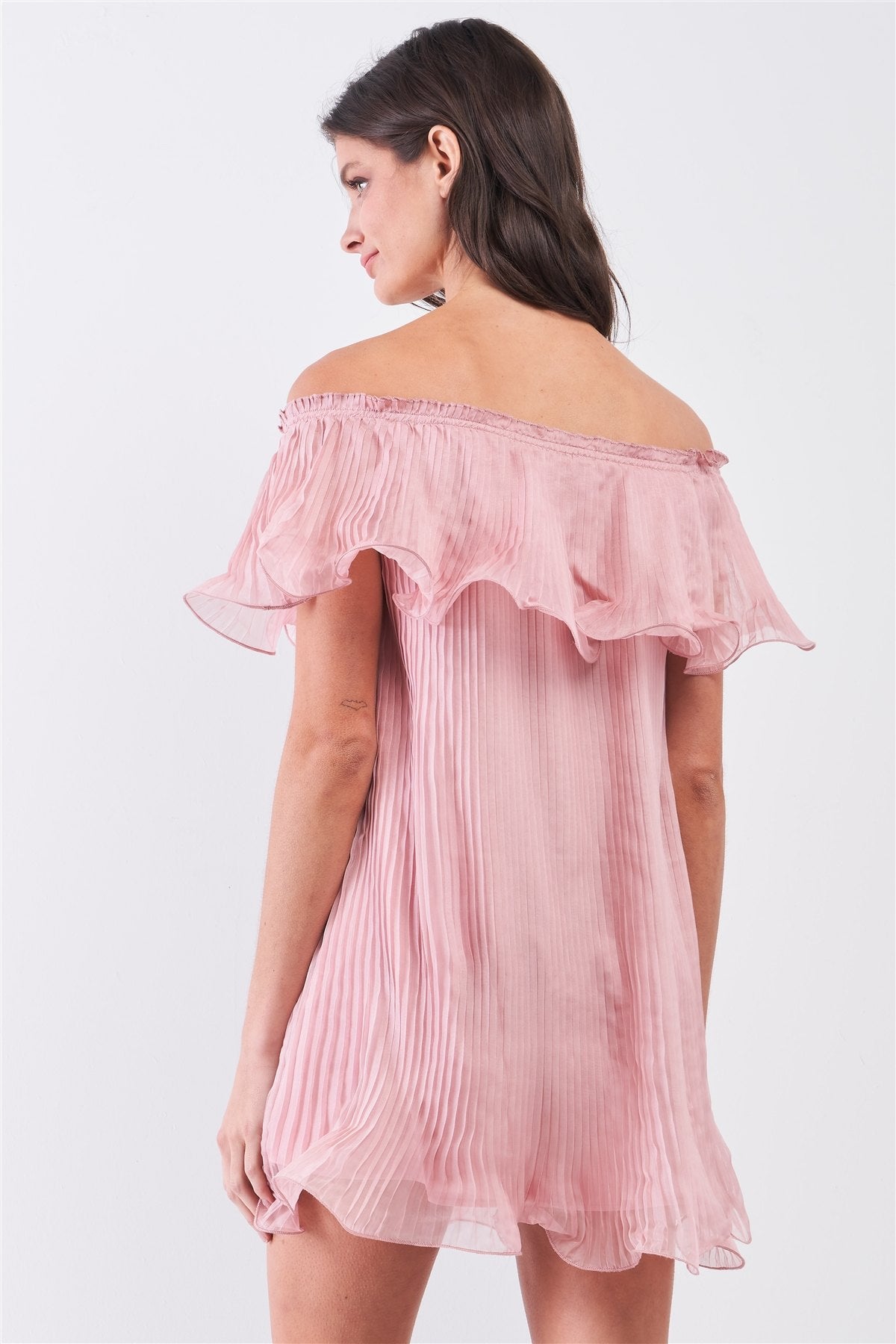 Pleated Off Shoulder Mini Dress