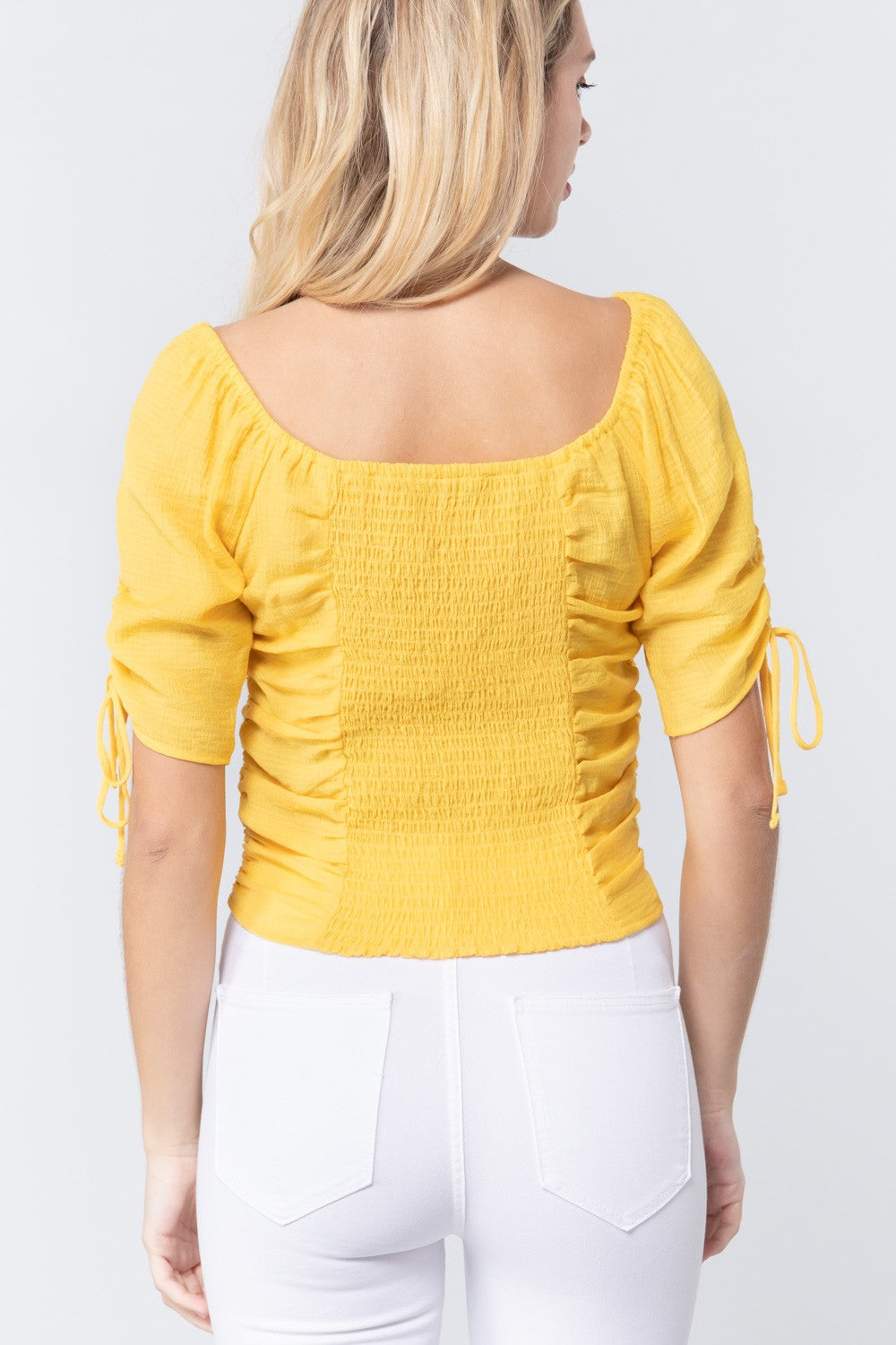 Elbow Ruched Woven Top