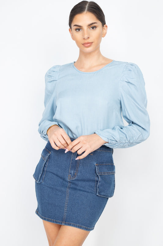 Puff Sleeves Denim Top