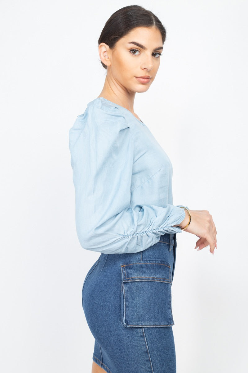 Puff Sleeves Denim Top