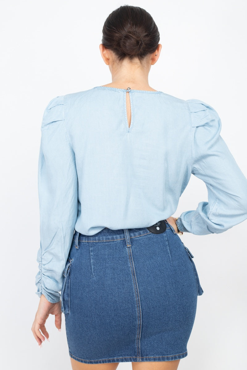 Puff Sleeves Denim Top