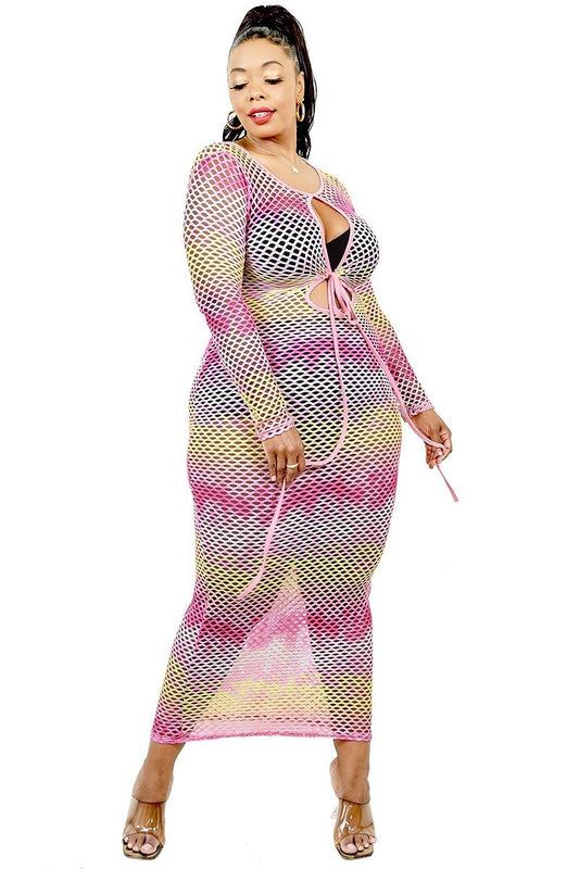 Plus See-through Gradient Fishnet Overlay Dress