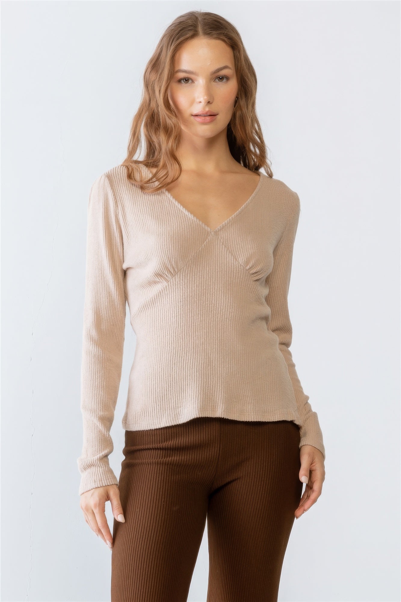 Soft Ribbed V-Neck Top