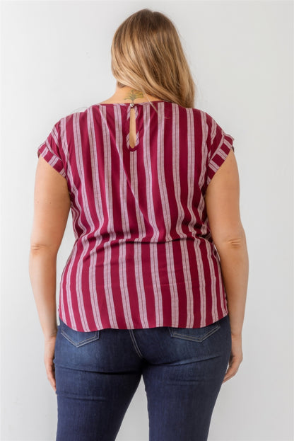 Plus Striped Short Sleeve Relax Top