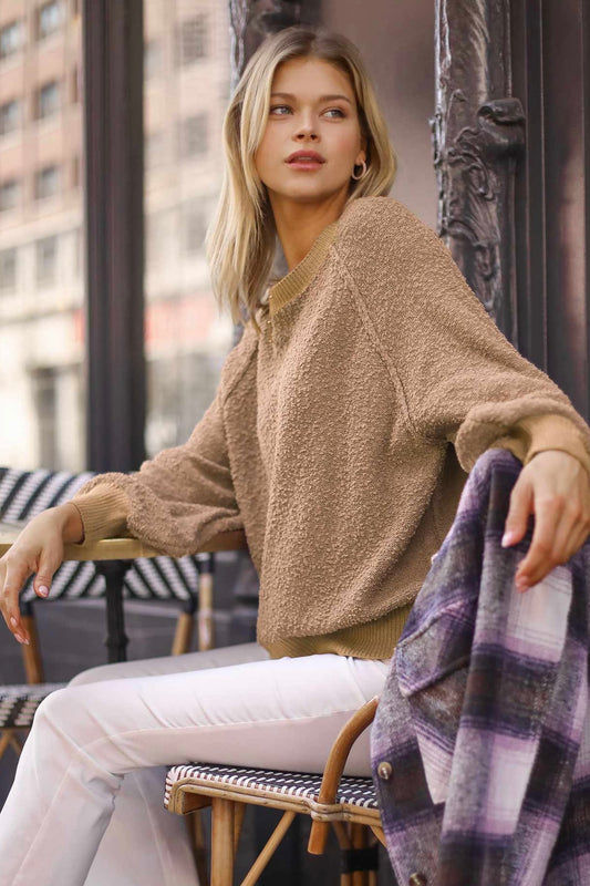 Puff Slv Boat Neck Sweater