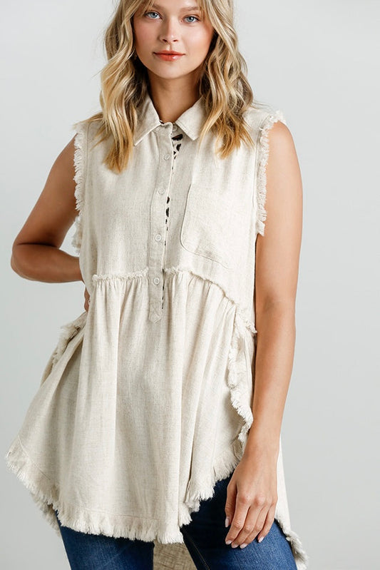 Linen Blend Button Down Top