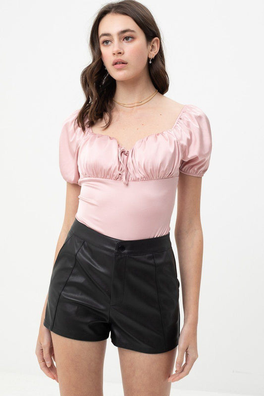 Front Tie Satin Bodysuit