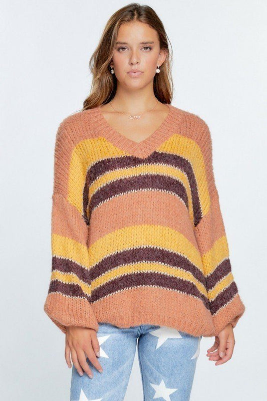 V-Neck Cozy Stripe Sweater