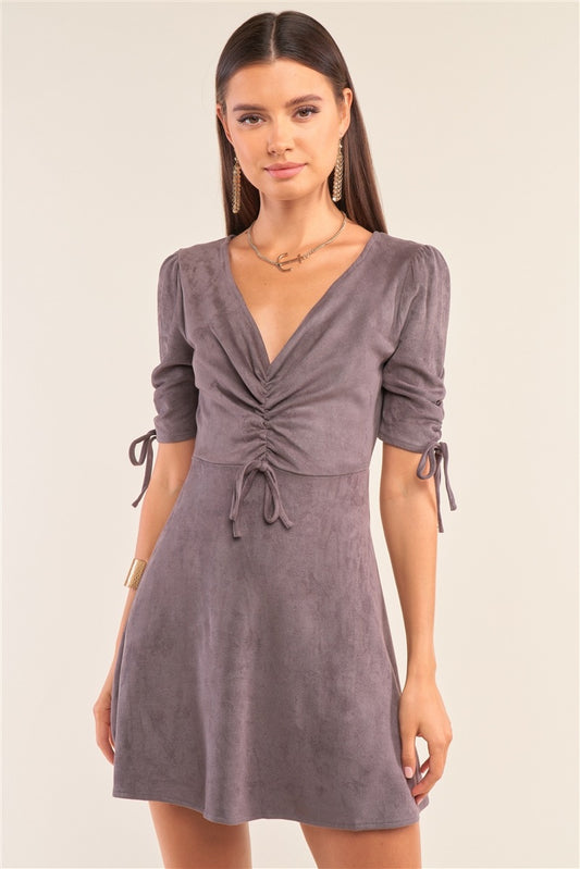 Charcoal Grey Suede Mini Dress