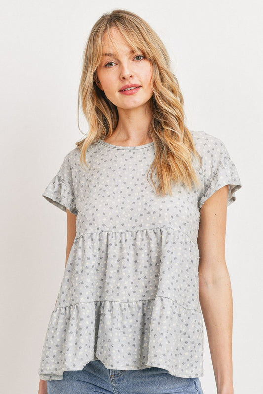 Textured Print Ruffled Top