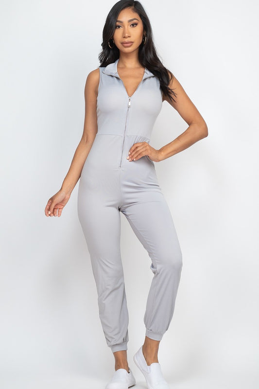 Mock Neck Front Zip Jumpsuit