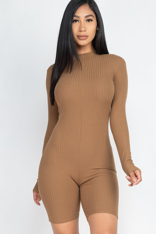 Mock Neck Rib Knit Romper