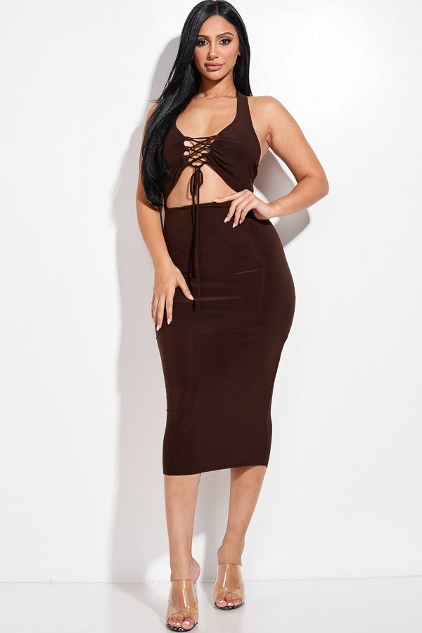 Solid Halter Neck Midi Dress