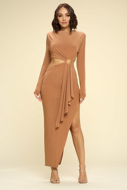 Sexy Cutout Slit Long Slv Dress