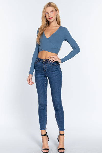 Surplice Rib Knit Crop Top