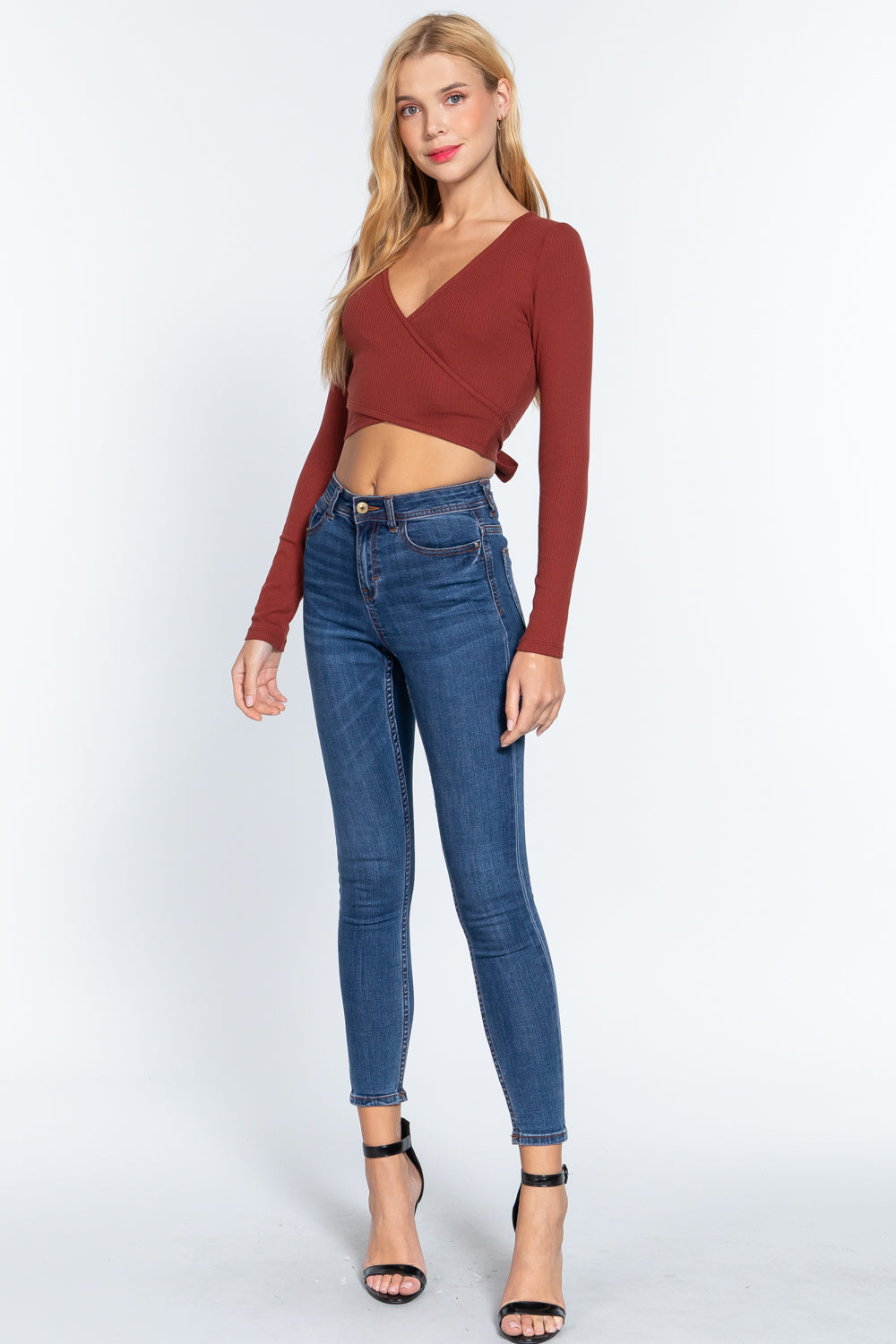 Surplice Rib Knit Crop Top