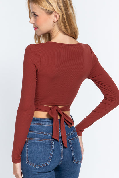 Surplice Rib Knit Crop Top