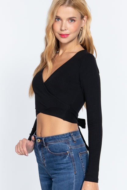 Surplice Rib Knit Crop Top