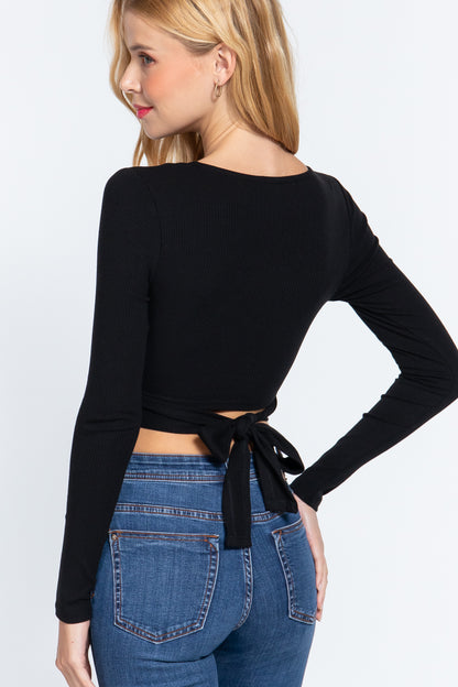 Surplice Rib Knit Crop Top