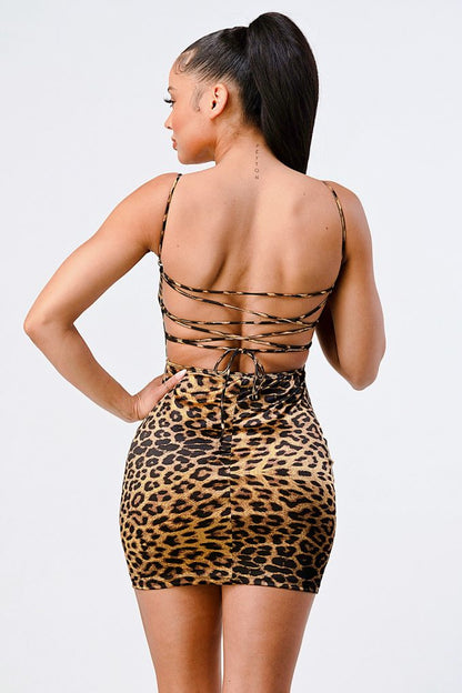 Leopard Print Satin Mini Dress