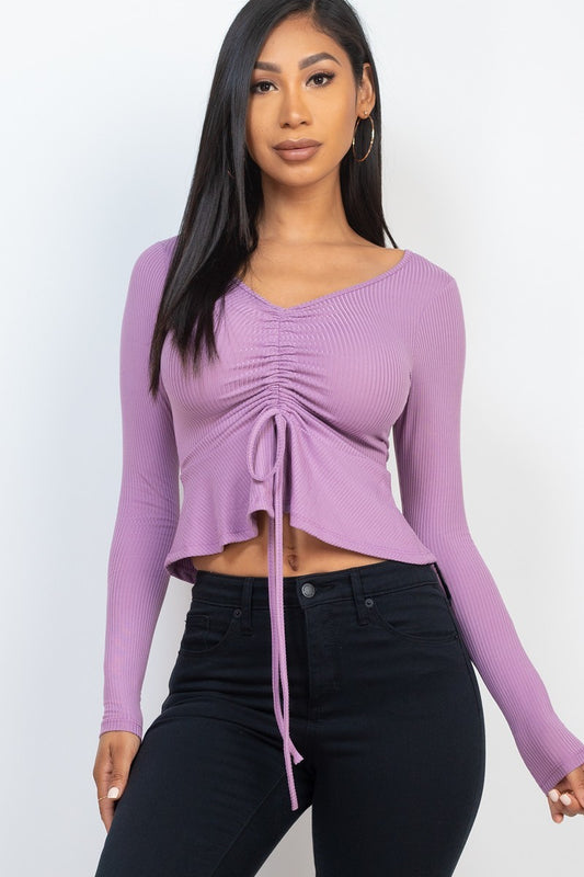 Rib Drawstring Long Slv Top