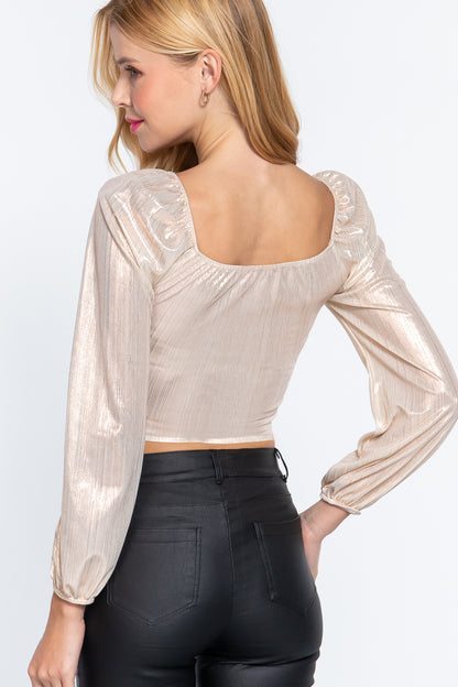 Long Slv Metallic Knit Top