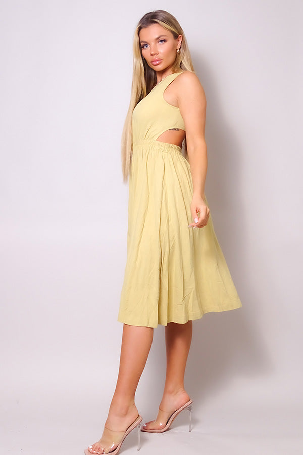 Back Cutout Linen Midi Dress