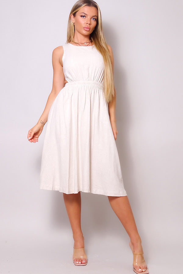 Back Cutout Linen Midi Dress