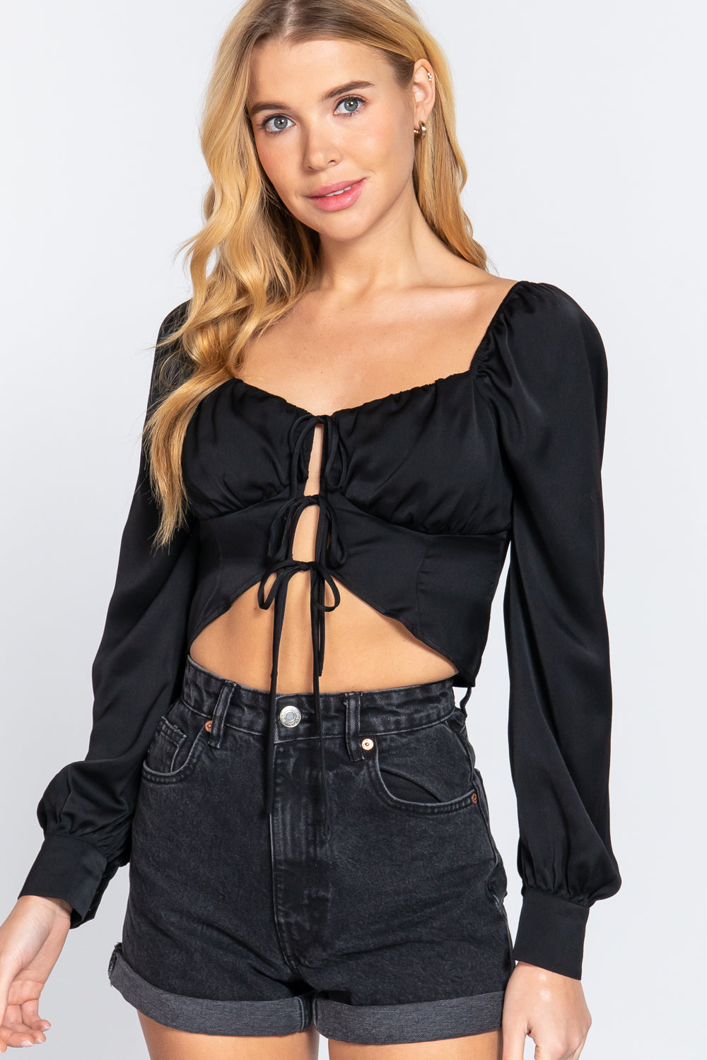 Ribbon Tie Woven Crop top