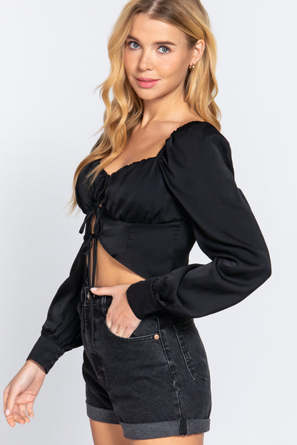 Ribbon Tie Woven Crop top