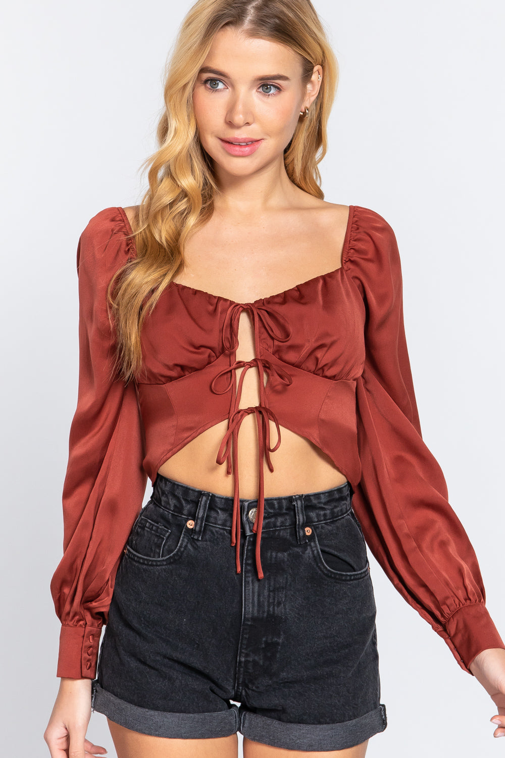 Ribbon Tie Woven Crop top