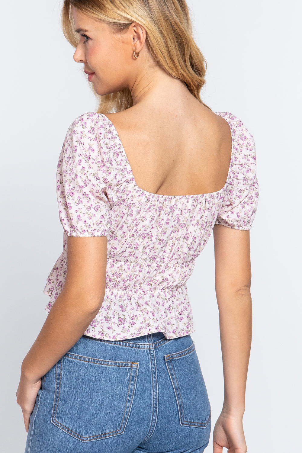 Floral Shirring Woven Top