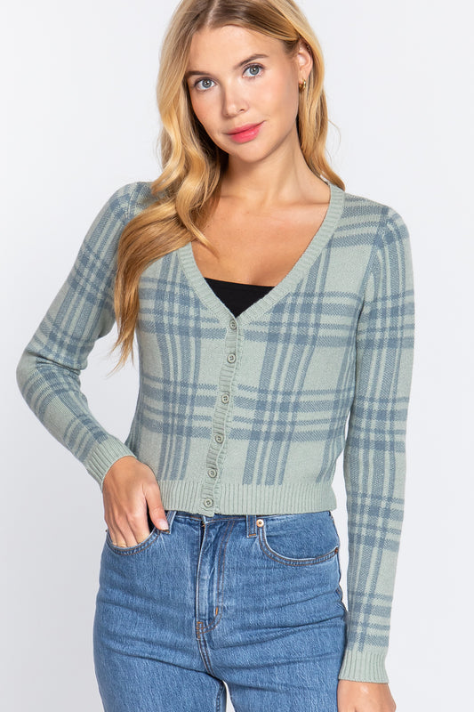 Long Sleeve Plaid Cardigan