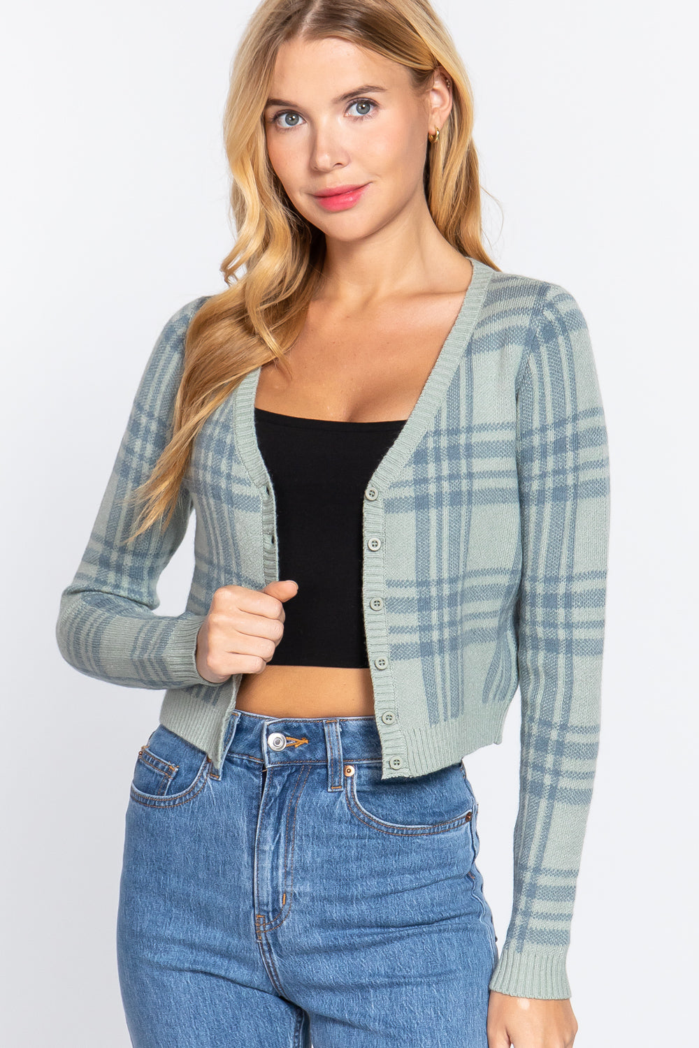 Long Sleeve Plaid Cardigan