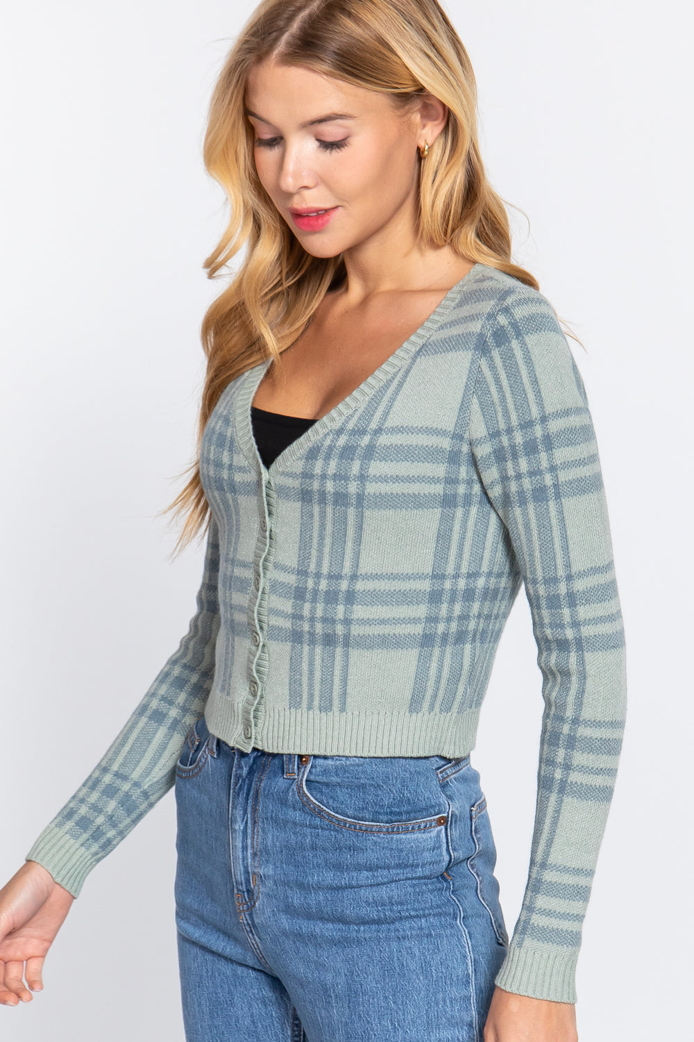 Long Sleeve Plaid Cardigan