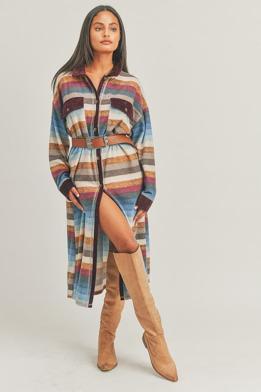 Stripped Longline Open Front Duster