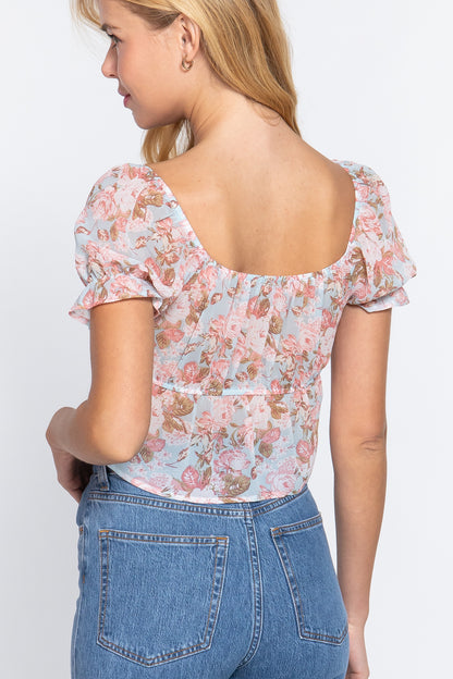 Floral Sweetheart Woven Top