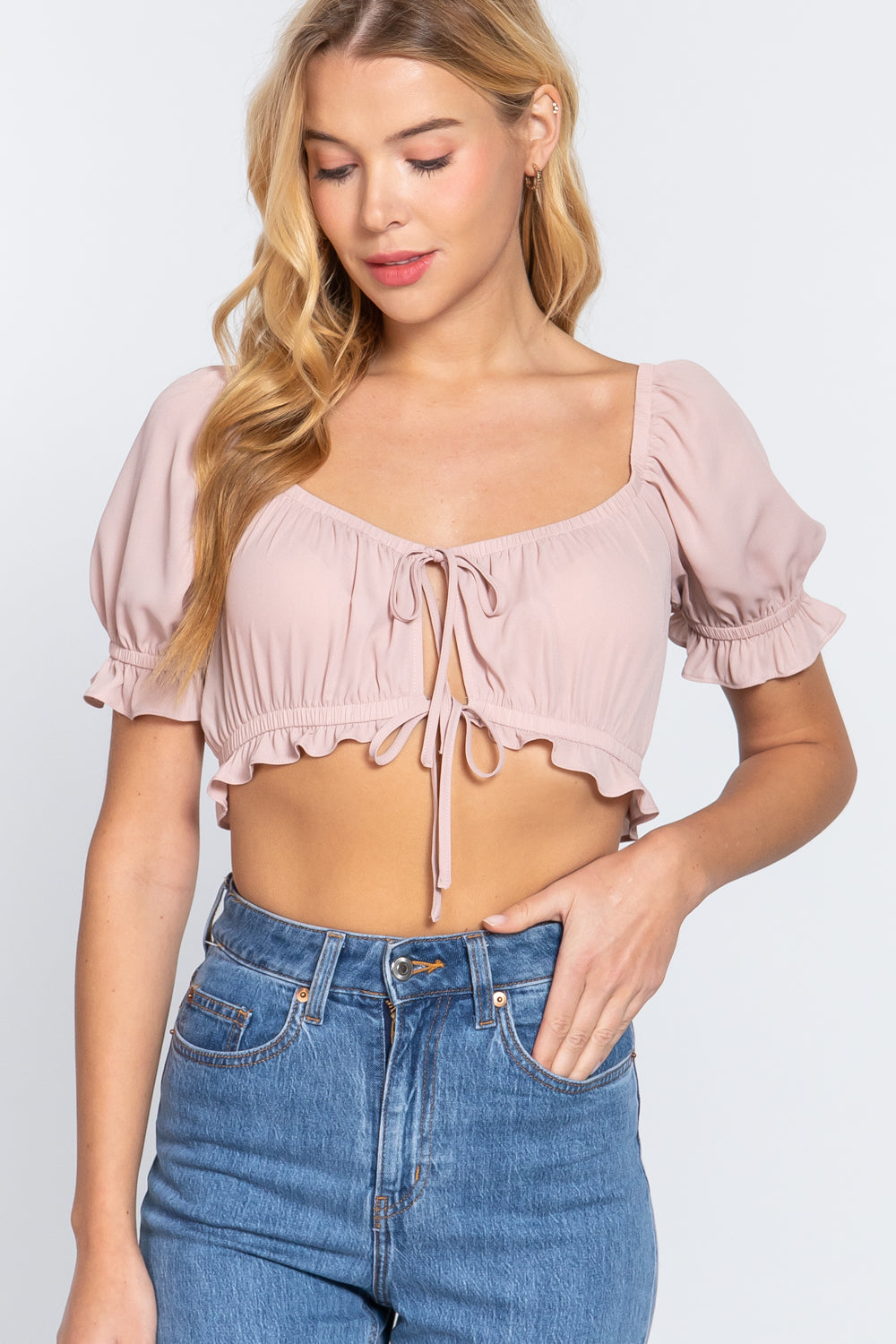 Short Slv Woven Crop Top