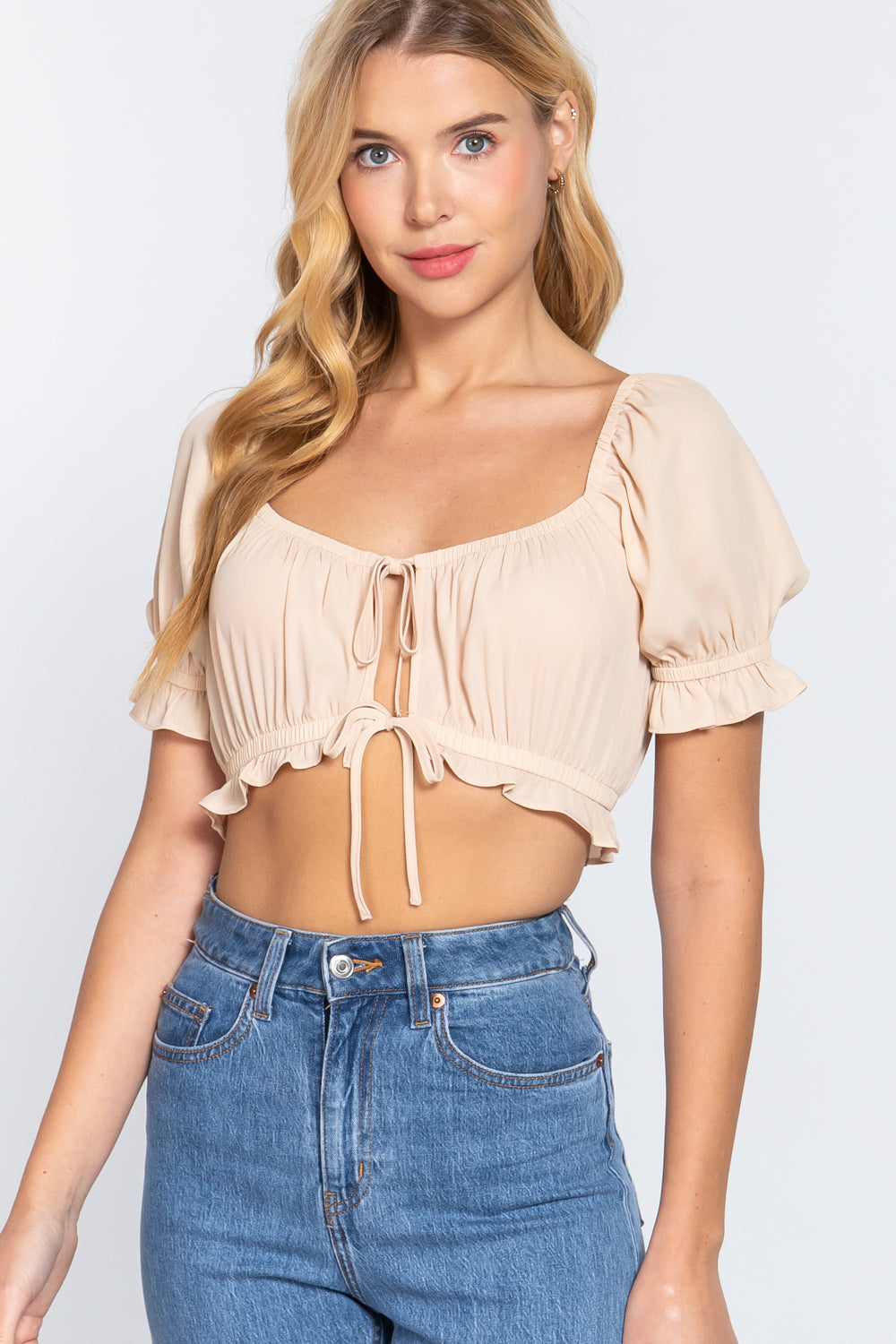 Short Slv Woven Crop Top