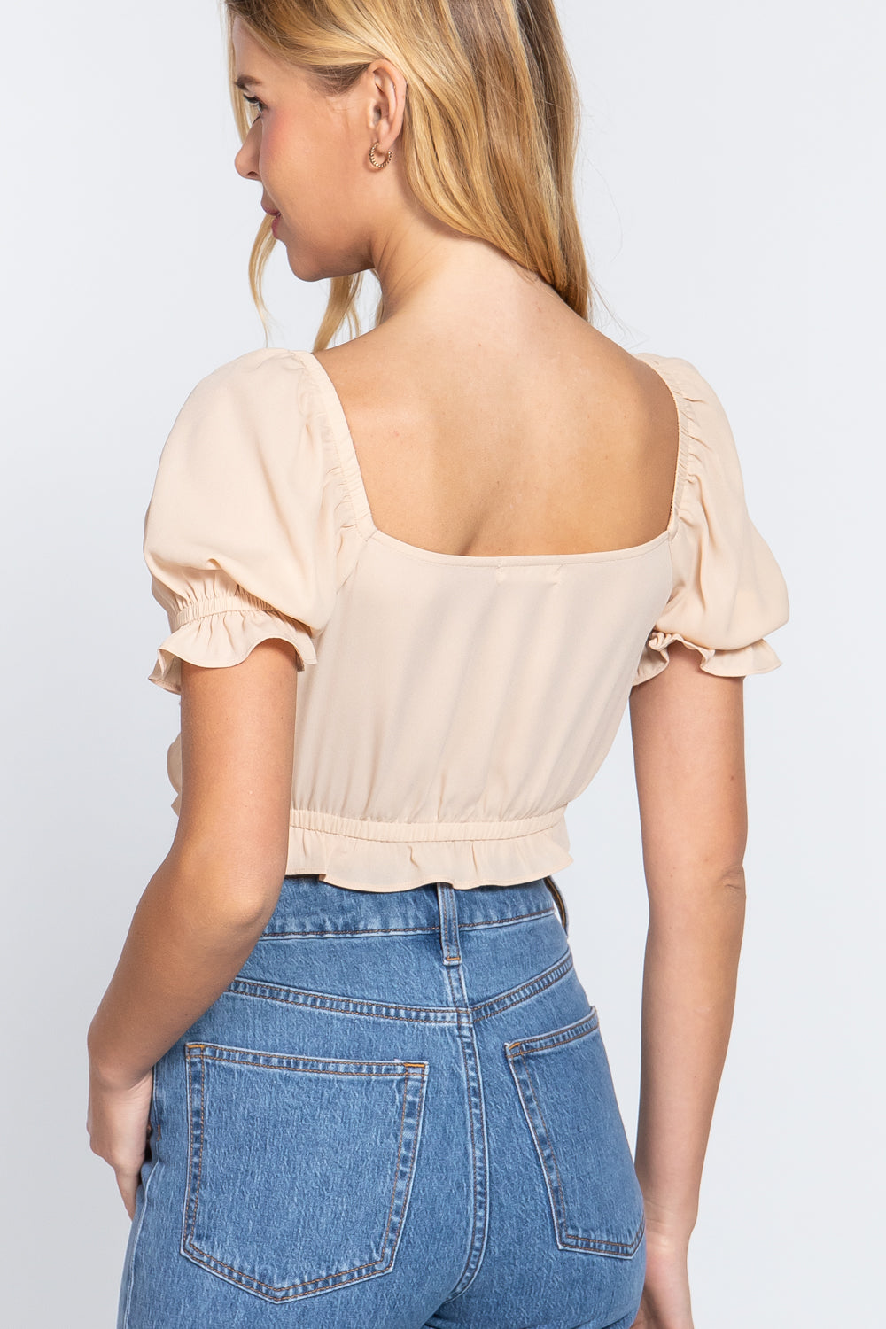 Short Slv Woven Crop Top