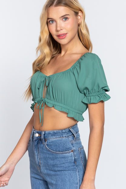 Short Slv Woven Crop Top