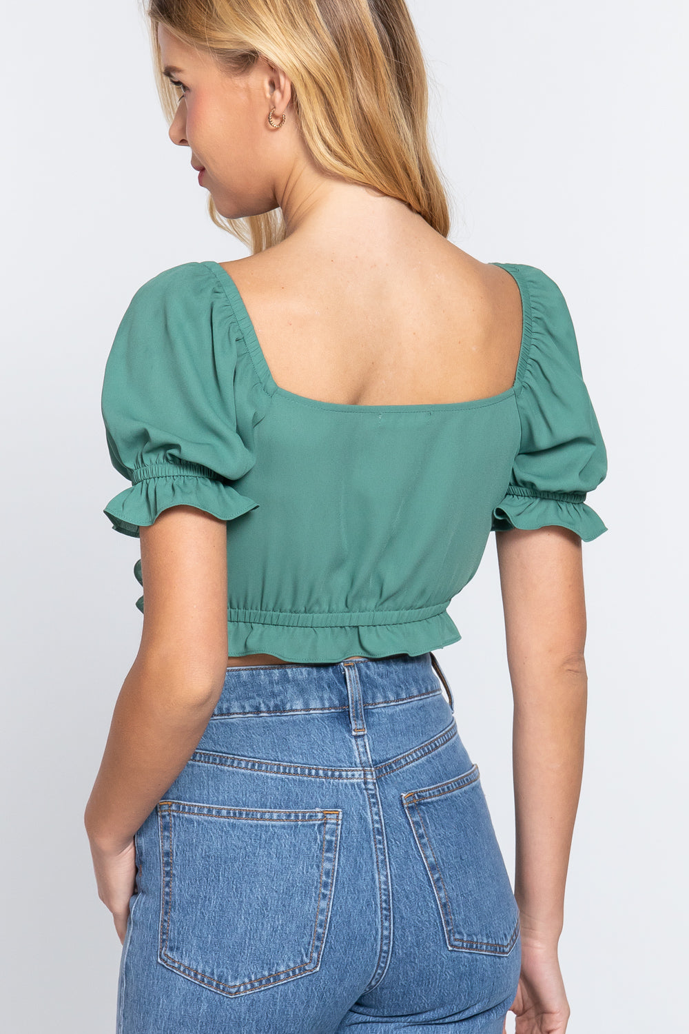 Short Slv Woven Crop Top