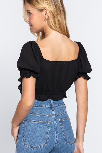 Short Slv Woven Crop Top