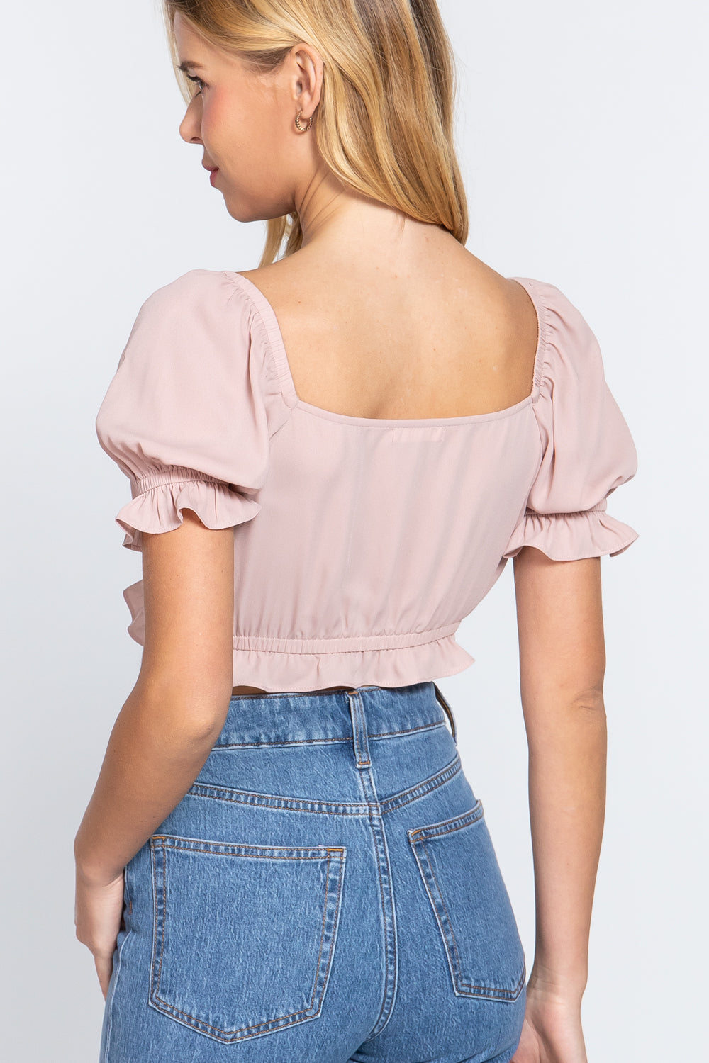 Short Slv Woven Crop Top