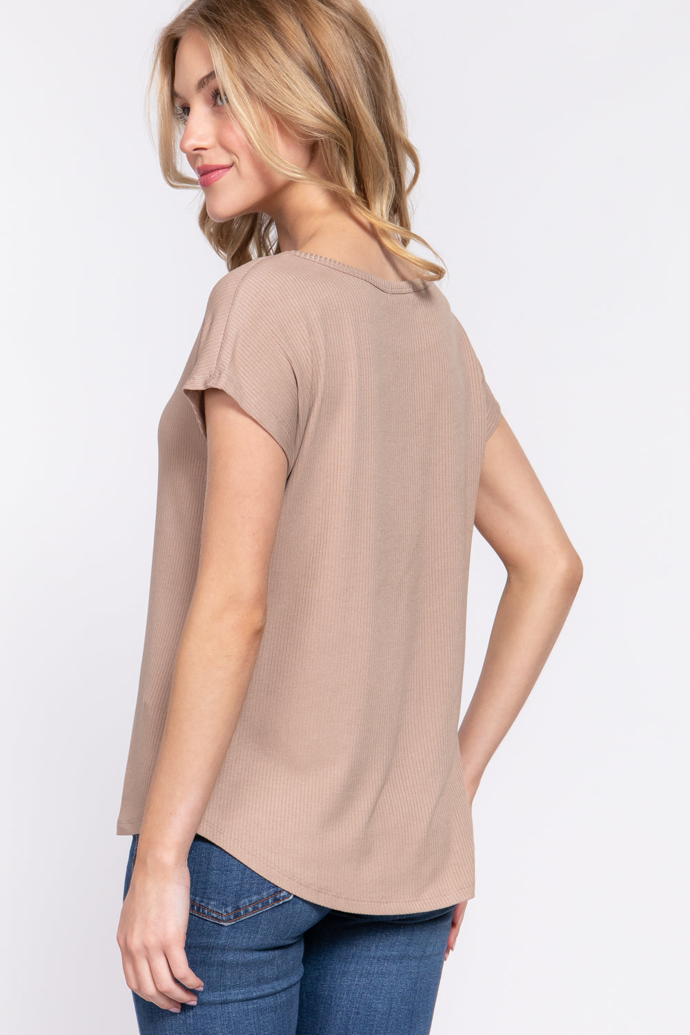 Dolman Sleeve Rib Knit Top