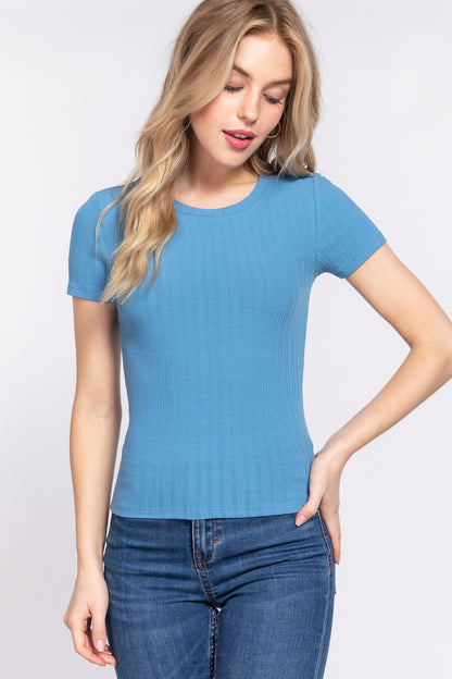 Crew Neck Rib Knit T-Shirt