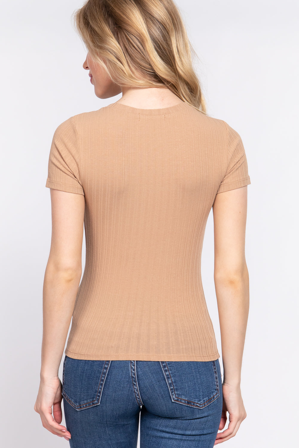 Crew Neck Rib Knit T-Shirt