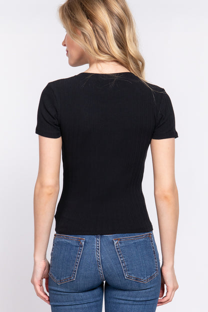 Crew Neck Rib Knit T-Shirt